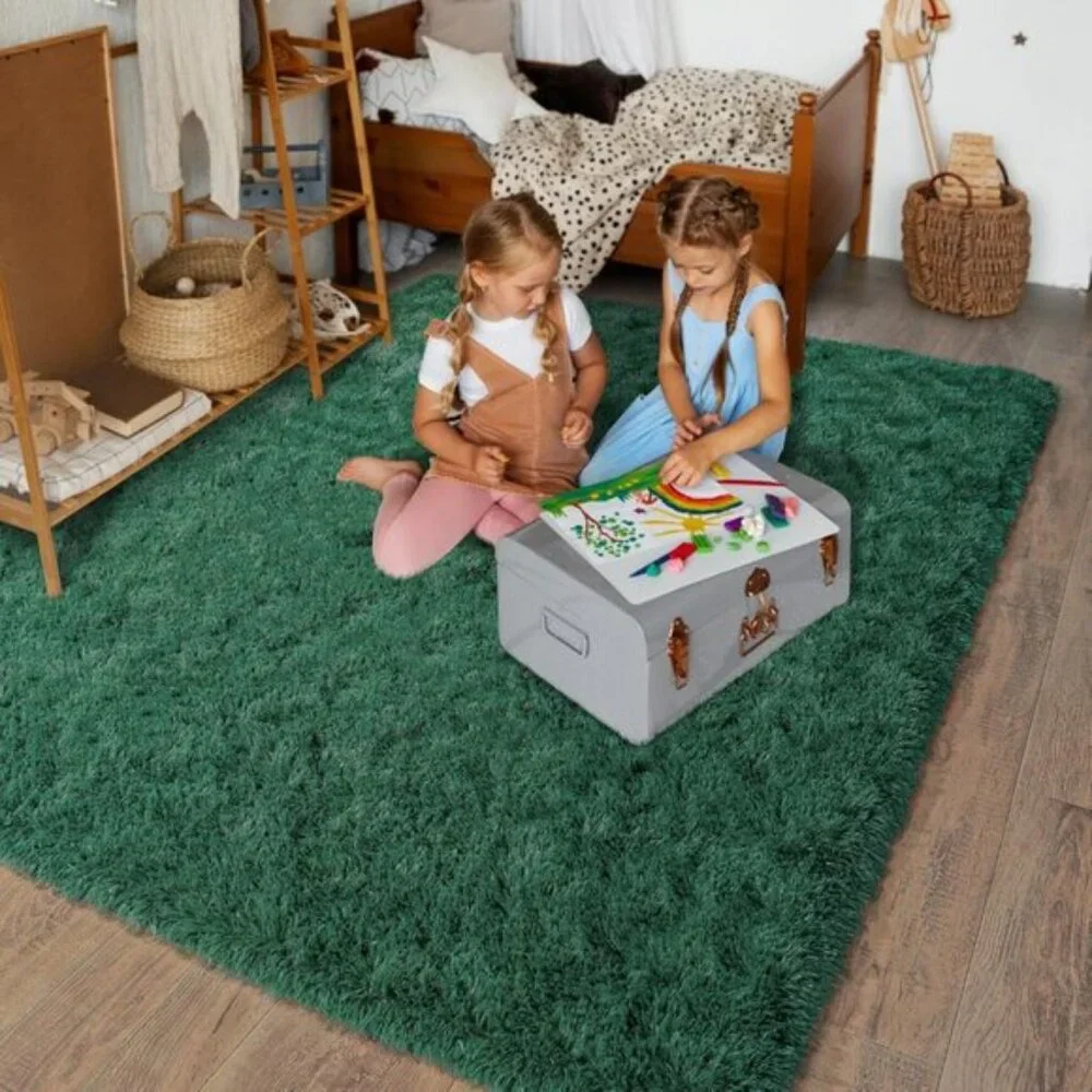 4x6 Green Fluffy Rug, Soft Shag and Cozy Plush Carpet for Nursery & Room Decor